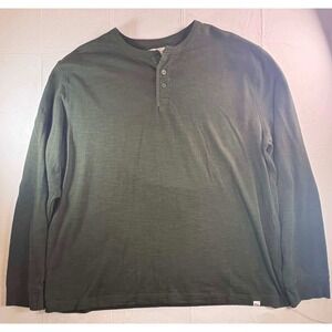 Free Assembly Mens XXL Henley Shirt Long Sleeve Dark Olive Green Slub Knit Tee